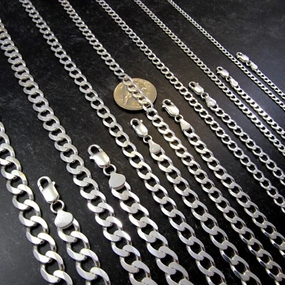 Cadena, pulsera o collar italiano de eslabones de plata de ley 925 maciza para hombre Foto 1 de 4