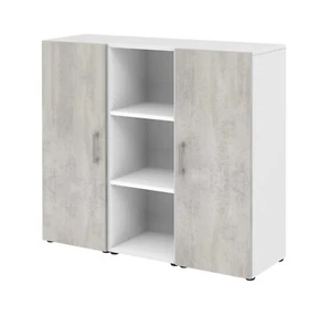 Sideboard 3 Ordnerhöhen weiß/Betonfarben Kommode Büroregal Aktenschrank 2 türig - Bild 1 von 4