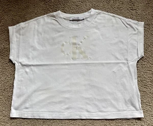CALVIN KLEIN Jeans T-Shirt cropped weiß Label Frontaufdruck M neuw. - Bild 1 von 4
