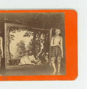 B4464 Bunker 64 Native Painting of White Elephant & Burmese Statue, Burma D - Bild 1 von 3