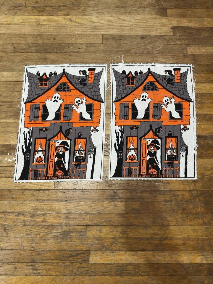 Tela de pañuelos de miedo espeluznante casa embrujada fantasmas brujos de Halloween de colección de los 80 Foto 1 de 4