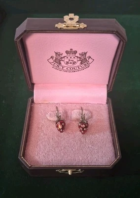 Vintage Juicy Couture Red Enamel Strawberries Crystals & Gold Tone Earrings RARE - Image 1 of 4