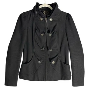 Idra Anthropologie Sz 4 Recycled Wool Blend Ruffle Front Coat Military Neutral - Picture 1 of 12