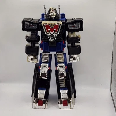 Figura de acción robot vintage 1997 Bandai azul cromo negro juguete estilo Megazord Foto 1 de 4