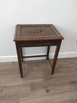 Hand Carved 3D Vintage Wood Asian Style Nesting Side Table-1 - Image 1 of 4