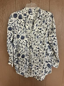 Neu mit Etikett Rachel Zoe Leinenhemd Small blau weiß Kragen Knopfleiste Bluse Blumenmuster - Bild 1 von 5