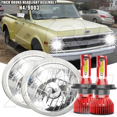 Pair Fit Ford Chevrolet C30 1975-1980 7"inch Round LED Headlights Kit Hi/Lo Beam Foto 1 de 4