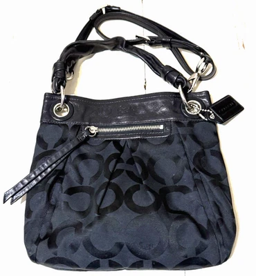 Coach PARKER OP ART Black Fabric & Leather Hobo Shoulder/Crossbody Bag w/COA - Image 1 of 4
