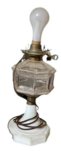 ATTERBURY PANEL LAMP PATENTED 1873 FOOT & BOWL Turned Electric Pink Glass VTG - Picture 1 of 5