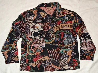 Rebel Vengeance AOP NON DUCOR DUCO Calaveras Rosas Tapiz Camisa Chaqueta Mediana M Foto 1 de 4