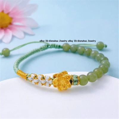 Pure 999 24K 黄金女式 3DLotus 花珠手链 0.3-0.5 克调节 — 第 1/4 张图片