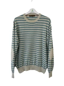 AS#Loro Piana Pullover gestreift Kaschmir Wolle Rundhals Gr. 52 (L) blau grau ital - Bild 1 von 5