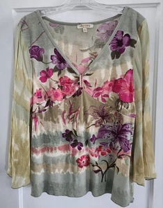 Damen große Bluse von Chemistry New York Langarm Blumen V-Ausschnitt lebendig - Bild 1 von 5