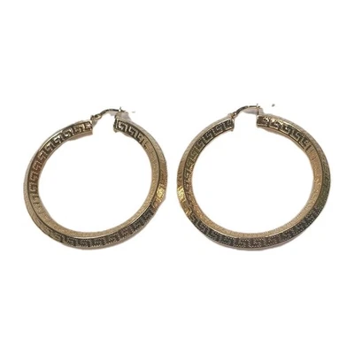18kt EP Yellow Gold Overlay Greek Key Design Hoop Earrings 2.25 - Image 1 of 4
