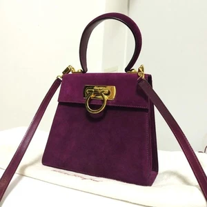 SALVATORE FERRAGAMO Gancini Purple Suede Mini 2Way Shoulder Handbag w/ Dust Bag - Picture 1 of 24
