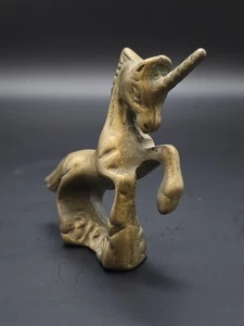 Vintage massive Messing Einhorn Pferd Figur tänzelnd 3" Sammlerstück Statue - Bild 1 von 10