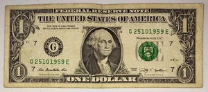 Birthday Note Oct, 25, 1959 Fancy Serial Number One Dollar Bill G25101959E - Picture 1 of 2