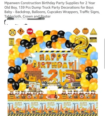 Kit de decoraciones de fiesta de cumpleaños de construcción para niños - camión volquete tema D... Foto 1 de 4