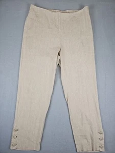 Pantalone alla caviglia J Jill lino elasticizzato orlo bottoni beige vita alta taglia large alto - Foto 1 di 10