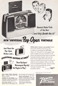 1948 Zenith: Universal Pop-Open Portable Vintage Print Ad - Picture 1 of 1
