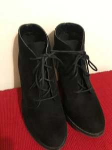 Call It Spring Black Size 9 Suede Boots 3 1/2 Chunky Heel - Picture 1 of 8