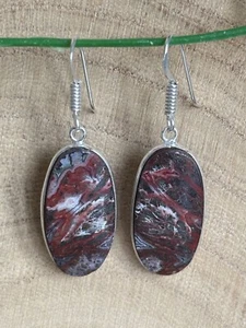 Crazy Lace Agate Drop Earrings Sterling Silver 925 Plated Oval Oblong Red Mix - Picture 1 of 5