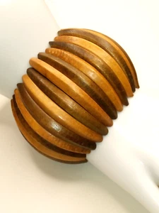 Zweifarbiges gebogenes Holz breites Stretch Armband ~ 2 1/4" breit - Bild 1 von 9