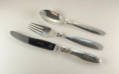 Georg Jensen Cactus Sterling Silver 3 Piece Youth Set - with Monogram - Image 1 of 4
