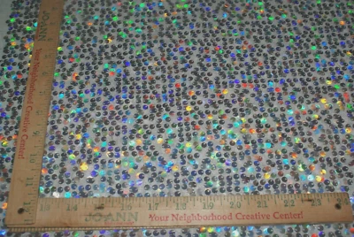 Multi Clear Rainbow Sequin Mesh Apparel Fabric 1 Yd +6" x 57 W Fast Shipping - Image 1 of 4