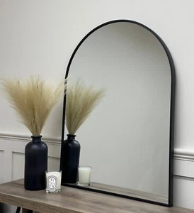 60x80cm Black Scandi Arched Aluminium Thin Framed Wall Mirror - Oslo - Picture 1 of 5
