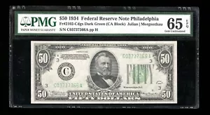 DBR 1934 $50 DGS FRN Philadelphia Gem Fr. 2102-Cdgs PMG 65 EPQ Serial C03737366A - Picture 1 of 2