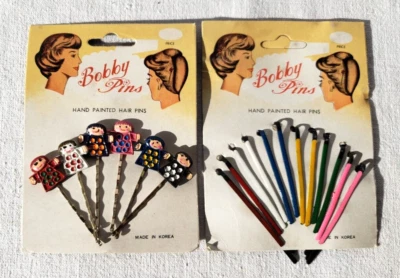 VTG Retro Colorful Hand Painted Hair Bobby Pins 2 cards 18 pins HAND PUPPETS - Image 1 of 4