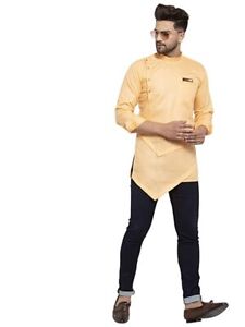 Herren Baumwolle kurzer Kurta Pyjama indisch Bollywood einfarbig runder Ausschnitt Kurta ethnisch