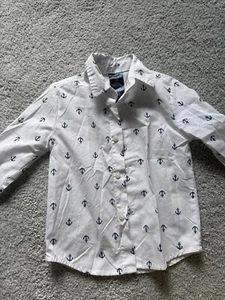 Nautica Kids Wedding Church Dressy White With Navy Boat Anchors Shirt Size 3T - Picture 1 of 3