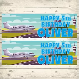 2 PERSONALISIERTE FLUGZEUG DESIGN 2 GEBURTSTAG PARTY BANNER - BELIEBIGER NAME JEDES ALTER - Bild 1 von 1