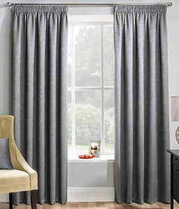 PAIRS OF STEEL GREY BLOCK OUT THERMAL SOFT TOUCH TEXTURED  TAPE TOP CURTAINS  - Picture 1 of 3