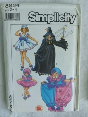 Simplicity 8834 Girl's Witch Clown Sailor Costume Patterns Sz 2-4  10-12 1988 - Image 1 of 4