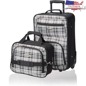 Expandable Softside Luggage Set 2Pc Travel Bag W/ Wheels Weekend Trips Black New - Picture 1 of 10