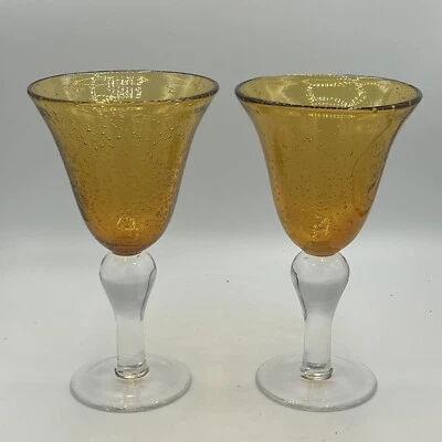 Lote de 2 vajilla transparente Artland vidrio soplado a mano naranja copa burbuja de aire Foto 1 de 3