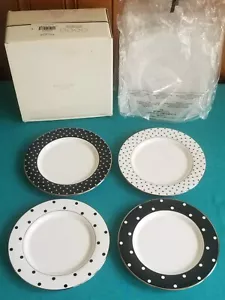 Lenox Kate Spade Larabee Road Black Set of 4 Tidbit Plates MIB Dots - Picture 1 of 5