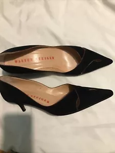 WALTER STEIGER SHOES HEELS SIZE 10 B SUEDE NAVY - Picture 1 of 21