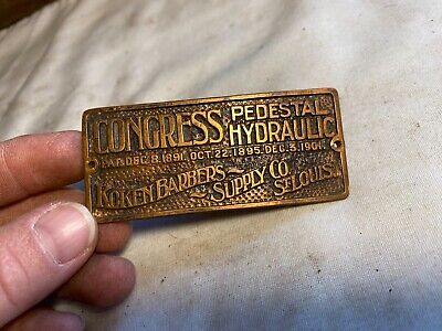 Antique Congress Pedestal Hydraulic Koken Barbers Supply Co St. Louis Name Plate • 93.51$