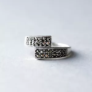 925 Sterling Silver Stacked Ring Paved with Marcasite Stones  - Picture 1 of 9