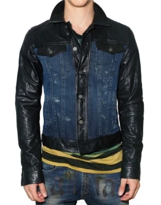 CHAQUETA DE CUERO/DENIM VINTAGE PARA HOMBRE JOHN GALLIANO - TALLA EU 46 EE. UU. PEQUEÑA Foto 1 de 4