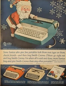 1962 Christmas Smith Corona Typewriter Print Ad, Green, Red & Tan Colors - Picture 1 of 1