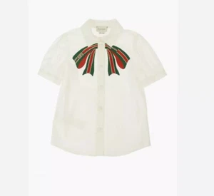 NWT GUCCI KIDS GG BOW POPELINE BLOUSE 6 - Picture 1 of 6