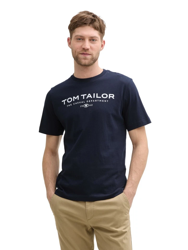 TOM TAILOR Homme T-Shirt Print- Ajustement Régulier S M L XL XXL 3XL Bleu Gris - Photo 1/1