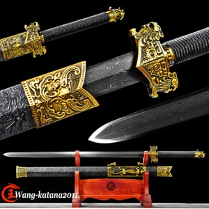 Espada octaédrica china afilada negra Damasco plegada acero doble filo Jian - Imagen 1 de 14