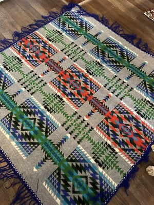 Antique Beaver State Pendleton Oregon Wool Aztec Blanket Fringe Robes & Shawls - Image 1 of 3