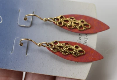 Pendientes Jody Coyote Oro 14K Relleno Esmalte Rosa Filigra Gancho Colgante Perforado Nuevos Foto 1 de 3